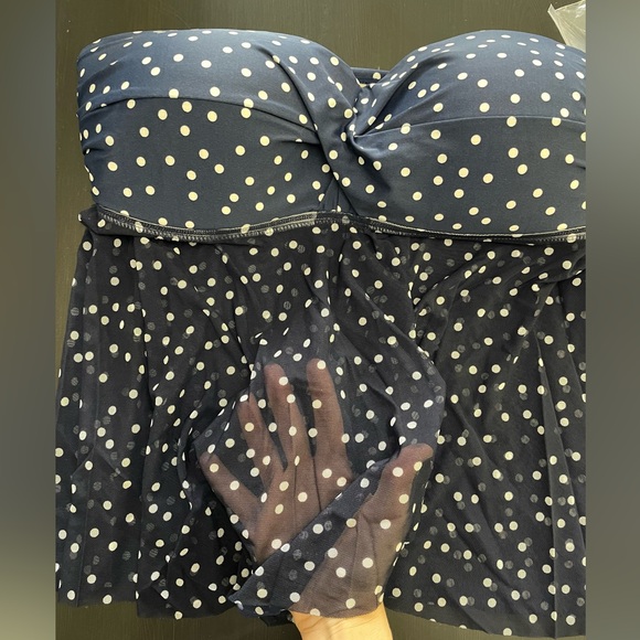 Merona tankini swim top blue navy color with white poka dots Size L and XL - Picture 6 of 9